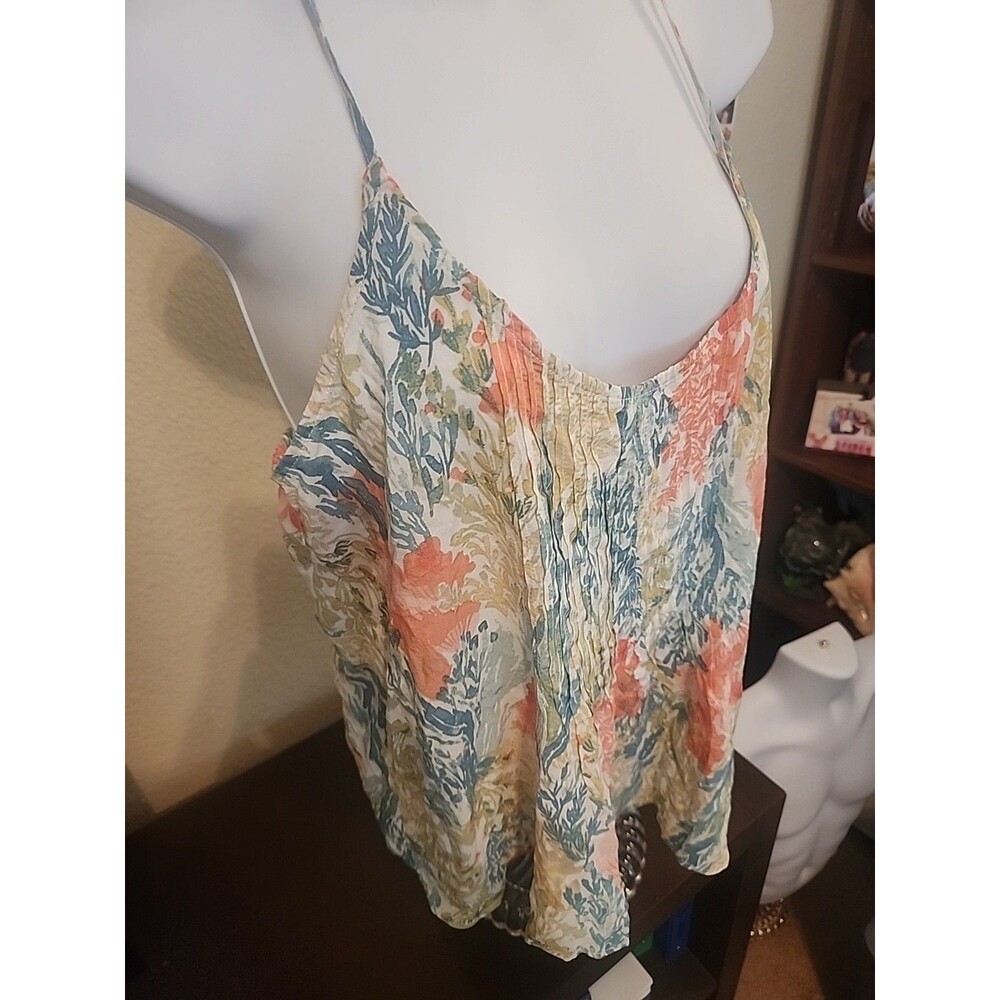 Old Navy Women's Medium Floral Flowy Spaghetti Strap Tank Top Blue Pink M - Picture 2 of 6